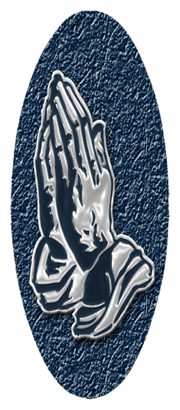 Silver Praying Hands Blue Background